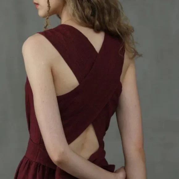 knee length dresses for ladies Cross-back Linen Dress – Isole Linen